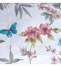 Brown white blue green grey color natural flower long leaf elegant look mike flower daisy flower buds big leaf and small leaf pattern poly fabric main curtain